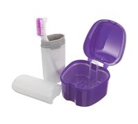 Beaupretty Portable Denture Care Kit with Purple Travel Storage Case, White Toothbrush Holder, and Denture Cleaning Brush Set for False Teeth Maintenance on The Go