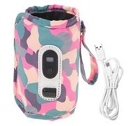 Beaupretty Portable Digital Milk Bottle Warmer for Babies, Outdoor Thermal Bag with Five Temperature Settings, Camouflage Pink Travel Baby Bottle Pouch with USB Cable and Minimalist Box