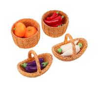 Beaupretty Portable Dollhouse Mini Vegetable Basket with Realistic Pumpkin Eggplant Radish Pepper Compact DIY Market Scene Prop for Dollhouse Landscape Projects and Educational Play