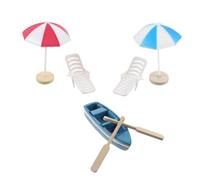 Beaupretty Premium Miniature Beach Style Decor for Fairy Garden DIY Includes Medium Red Blue Umbrellas Beach Chairs Blue Boats Delicate Moss Micro Landscape Ornament for Home and Mini Garden