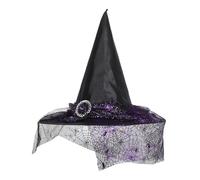 Beaupretty Purple Lace Witch Hat for Women Lightweight Halloween Costume Accessory Breathable Mesh Wizard Hat for Parties Cosplay and Wicked Decorations