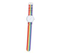Beaupretty Rainbow Pattern Quartz Wrist Watch with Silver Rainbow Wrist Band Unisex LGBT Pride Accessory for Men and Women Daily Wear
