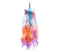 Beaupretty Rainbow Unicorn Curly Wig with Golden Horn Long Colorful Cosplay Headwear for Women Teens and Breathable Synthetic Hair for Party Costume Gift Box Included