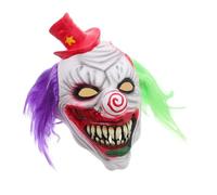 Beaupretty Realistic Horror Devil Clown Mask for Adults with Purple Green Colored Hair Full Face Latex Scary Halloween Accessory for Haunted House Cosplay and Creepy Costume Parties