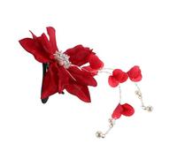 Beaupretty Red Pearl Tassel Hair Clip Lightweight Long Floral Hair Ornament for Women Beach Wedding Party Accessories