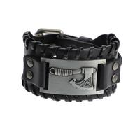 Beaupretty Retro Viking Leather Weave Bracelet for Men Nordic Pirate Wristband with Black PU and Antique Silver Wide Personality Wrist Jewelry for Parties Daily Wear and Gothic Punk Style