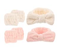 Beaupretty Reusable Spa Headband and Wristbands Set for Women Wide Elastic Facial Hairbands with Bow Design Soft Absorbent Flannel for Face Washing Yoga Sports Skincare and Makeup
