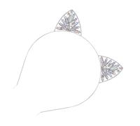 Beaupretty Rhinestone Cat Ears Headband Lightweight Sparkling Crystal Animal Headwear for Women Comfortable Cute Kitten Ear Hair Hoop for Cosplay Party Halloween