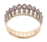 Beaupretty Rhinestone Crystal Tiara Crown Baroque Bridal Hair Accessory for Women for Birthdays Weddings Prom Themed Parties Elegant Purple Design