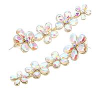 Beaupretty Rhinestone Flower Dangle Earrings for Women Long Floral Tassel Bridal Jewelry Wedding Party Accessories Elegant Statement Drop Earrings