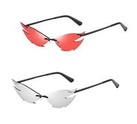 Beaupretty Rimless Cat Eye Sunglasses Lightweight Decorative Eyeglasses for Party Fun Unique Shape Photo Prop Black Frame Silver Lens for Women Fashion