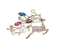 Beaupretty Rose Gold Pearl Deer Brooch Pin Delicate Women Party Accessory for Sweaters Dresses Hats Scarves Christmas Jewelry for Ladies