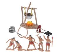 Beaupretty ’s Primitive Men Camping Set, 10pcs Plastic Miniature Figures, Educational Outdoor Simulation Playset