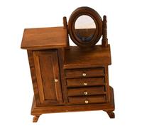 Beaupretty Scale Mini Wooden Vanity Desk with Mirror Elegant Mini Dressing Table for Roleplay and Collectors