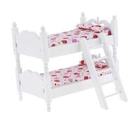 Beaupretty Scale Pink Strawberry Wooden Doll Bunk Bed Double Layer Miniature Bed Model for Dollhouse Decoration and Pretend Play Doll Furniture Accessory