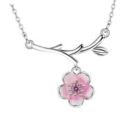 Beaupretty Silver Plated Cherry Blossom Pendant Necklace for Women Stylish Clavicle Chain with Rhinestone Accent Fine Workmanship Durable Shine Valentine's Day Birthday Wedding Party Wear