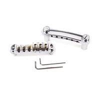 Beaupretty Silver Roller Saddle Bridge Tailpiece with Studs and Wrenches Die-cast Metal Replacement for Style Electric Guitar Easy Mount DIY Repair Kit Compatible with Les Paul Models