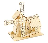 Beaupretty Solar Powered Windmill Wooden Model Kit for DIY Science Experiments Educational Renewable Energy for Boys Creative Hand-brain Development Project with Solar Energy Conversion