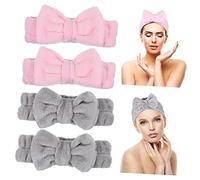 Beaupretty Spa Headband Set 4 Pieces Facial Headbands with Bowknot, Elastic Face Wash Headwraps for Women and Girls, Soft Skincare Hair Bands for Makeup, Spa, and Sports Use in Grey and Pink