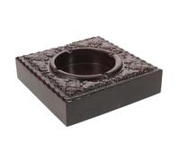 Beaupretty Square Ebony Wooden Ashtray Smokeless Windproof Design with Carved Chinese Vintage Style for Indoor Outdoor Use Stable Solid Ash Holder for Home Office Decor