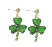 Beaupretty St Patrick's Day Shamrock Earrings for Women Green Rhinestone Heart Dangle Jewelry Irish Holiday Accessories Party Essential Fashionable Gift