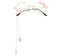 Beaupretty Steampunk Glasses Cherry Blossom round Kawaii Frame Chain for Cosplay Halloween Parties Women Girls