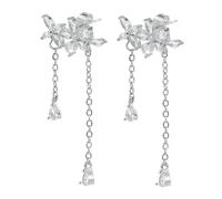 Beaupretty Sterling Silver Zircon Flower Earrings for Women Long Tassel Drop Dangle Jewelry Wedding Bridal Pendant Sparkly Daisy Style and Elegant Gift