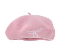 Beaupretty Stylish Pink Wool Beret for Women with Butterfly Knot Japanese Hat for Fall Winter for Christmas Halloween Birthdays and Year Celebrations
