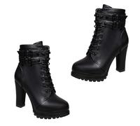 Beaupretty Stylish Womens Chunky Heel Ankle Boots Side Zipper, Artificial Pu and Rubber Material, Thickening Sole Design for Stable Autumn Winter Wear