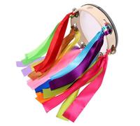 Beaupretty Thick Handheld Tambourine 12 Colored Ribbons 25cm Long Streamers 20cm Diameter Wooden Hand Drum for Party Stage Performance Educational Percussion Instrument
