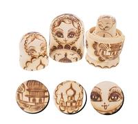Beaupretty Traditional Pyrography Russian Nesting Dolls with Double Headed Eagle Pattern Wooden DIY Paintable Matryoshka for Educational Gift and Home Decor