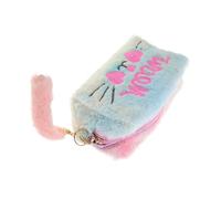 Beaupretty Travel Makeup Pouch for Women Plush Fuzzy Bag Checkered Pattern Large Capacity Zippered Storage for Cosmetics
