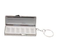 Beaupretty Travel Pill Organizer with 6 Independent Compartments for Women Moisture Proof and Pressure Resistant Mini Aluminum Alloy Case Adorned with Rhinestones, for Workdays and Travel