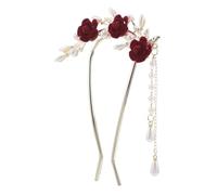 Beaupretty U Shaped Pearl Rose Hairpin with Tassels Handmade Vintage Decorative Hair Stick for Women Elegant Bridal Bun Holder Unique Accessories for Weddings and Special Occasions