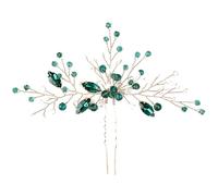 Beaupretty U Shaped Rhinestone Hairpin for Weddings Elegant Green Crystal Hair Stick Handmade Hair Jewelry for Brides Bridesmaids for Special Occasions Parties