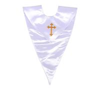 Beaupretty Unisex V-shape White Satin Choir Stole with Embroidered Cross, Reversible Church Stole for Men and Women, Adult Liturgical Vestment Scarf for Choir and Ceremony