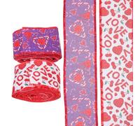 Beaupretty Valentine’S Day Wired Ribbon Bow Set, 2 Rolls 5 Yards Each, 6.3Cm Wide Romantic Heart Satin Ribbon for Wrapping, Crafting, and Party Decorations