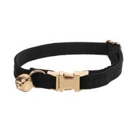 Beaupretty Velvet Adjustable Cat Collar with Bell, Black Plush Kitten Necklace with Golden Buckle, Soft Pet Collar for Indoor Cats, Party and Wedding Accessory