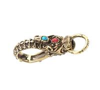 Beaupretty Vintage Brass Key Ring Clasp with Blue Red Stone Inlay and Rhinestones Retro Animal Trigger Buckle for Car Keys and Bag Pendants Meticulously Carved DIY Accessory