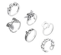 Beaupretty Vintage Butterfly Flower Finger Rings Set for Women Teens, 6pcs Boho Style Adjustable Finger Jewelry for, Retro Stackable Rings for Everyday Wear