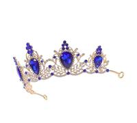 Beaupretty Vintage Crown Headband Blue Rhinestone Baroque Bridal Headpiece for Women Wedding Halloween Costume Hair Jewelry
