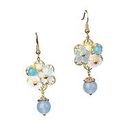 Beaupretty Vintage Flower Long Hook Drop Earrings for Women Ethnic Jade Blessing Jewelry with Secure Hook Design Lightweight Oriental Style for Festivals and Special Occasions
