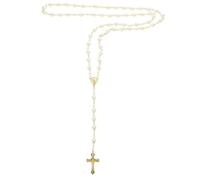 Beaupretty Vintage Gold Pearl Cross Necklace Beaded Chain Religious Jewelry for Women Elegant Dainty Pendant for Daily Wear Parties Office Travel Accessories