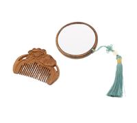 Beaupretty Vintage Hand-carved Wooden Mirror and Comb Set for Women Compact High Definition Handheld Mirror with Hair-friendly Comb Decorative Reflective Vanity Accessory for Makeup Touch-ups