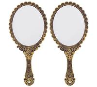 Beaupretty Vintage Hand Mirror - Portable Cosmetic Mirror for Salon & Travel, 2pcs (Gold)