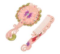 Beaupretty Vintage Handheld Metal Makeup Mirror with Handle and Compact Comb for Women Portable Lightweight Retro Cosmetic Mirror for Travel and Daily Use
