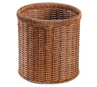 Beaupretty Vintage Imitation Rattan Trash Bin 12l Plastic Office Waste | Waste Paper Bin Bedroom, Open-top Design, Coffee Colour, Home Decor Use, Practical Sorting, Stylish Finish