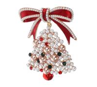 Beaupretty Vintage Pearl Bowknot Christmas Brooch Pin for Women Elegant Rhinestone Bell Design Festive Accessory for Holiday Parties and Weddings Celebrating the Season