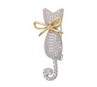Beaupretty Vintage Rhinestone Cat Brooch Pin Bow Cute Crystals Animal Kitten Lapel Pin Dress Accessories for Backpacks Holiday Birthday Jewelry Women Girls