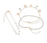 Beaupretty Woman Anklet Set 3 Adjustable Gold Plated Multi-Layer Rice Bead Foot Chains Tassels for Holiday and Party